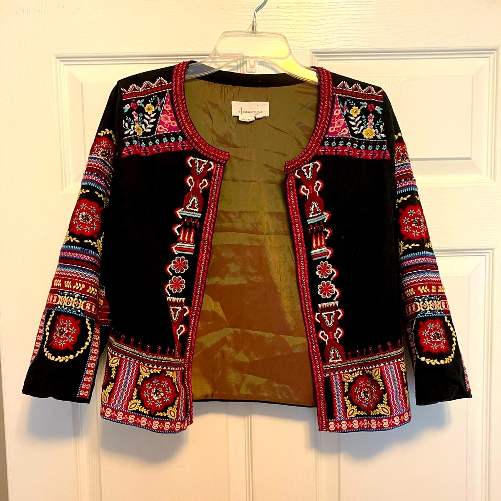 Anthropologie GORGEOUS sequined embroidered lightweight jacket cardigan size S